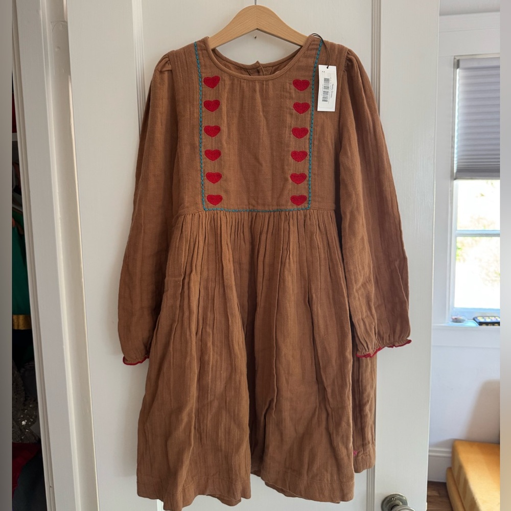 NWT Pink Chicken New York Brown Dress with Red Heart Details